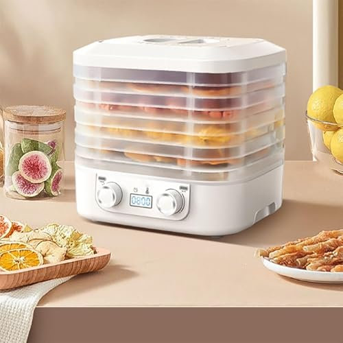 5 Tray Mini Electric Food Dehydrator,48h Timer Fruit Dryer,Food Preserver,Stackable Trays Machine,30-70°C Adjustable Temperature, for Meat,Fruit,Vegetables Snacks(White)