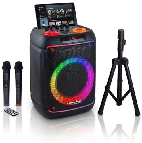 Cassa Professionale con 2 Microfoni Wireless, Cassa Bluetooth Portatile con Batteria Ricaricabile, Sistema Karaoke Completo per Adulti e Bambini, Cassa potente Amplificata x Feste, Eventi e Animazione