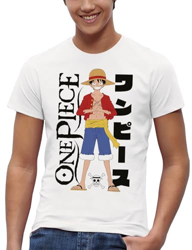 One Piece Luffy T-Shirt mit seinem Strohhut – Offiziell Lizenziertes Produkt Kinder-T-Shirt (DE/NL/SE/PL, Alter, 10 Jahre, Regular, Weiß)