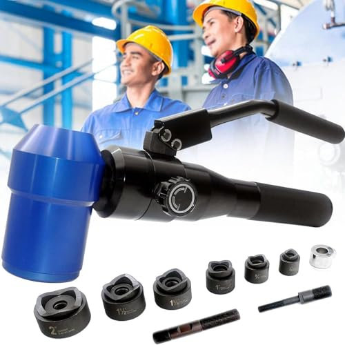 Kit De Sacabocados Hidráulicos, Perforadora De Láminas De Metal Excavadora De Agujeros Hidráulica, Herramientas De Atornillado De Láminas De Metal con 6 Troqueles, Para Aluminio, Lató,Blue