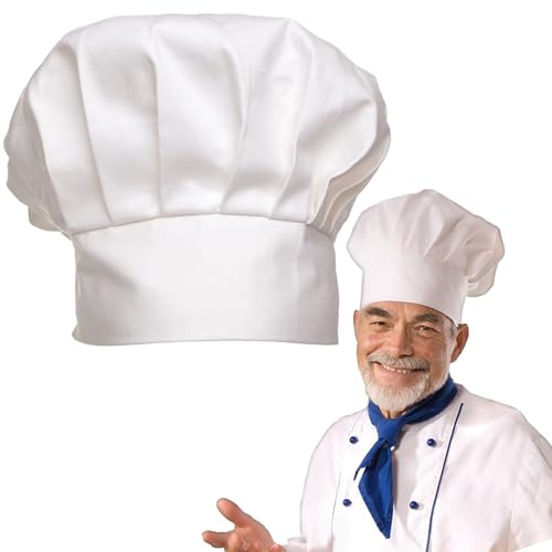 Mezeic Unisex Erwachsene Koch Hut Einstellbare Küche Kochen Caps mit elastischen Band Pizza Brot Bäcker Hut für Männer Frauen (Weiß,Normal)