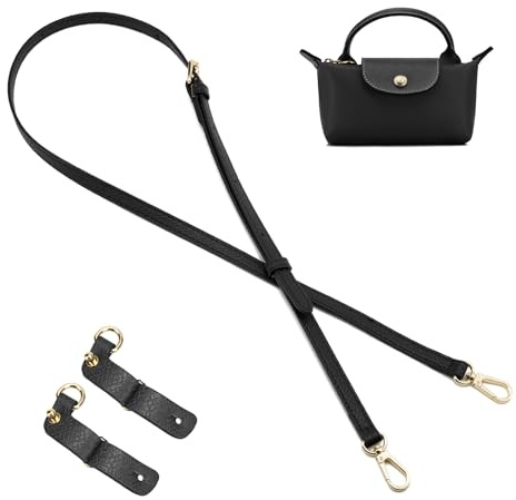QIUTIMIY Damen Tasche Schultergurt für Longchamp,Leder Riemen Taschengurt für Mini Bag(Schwarz，Gold)