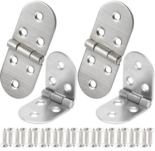 Bangbobi set de 4 charnières pliantes en acier inoxydable pour meubles - ouverture à 180°, design rond, charnière à visser pour tables pliantes, armoires et autres.