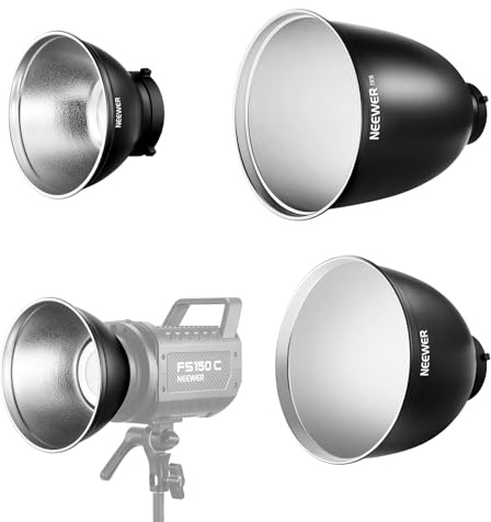 NEEWER 7 Estándar/10 Mediano/11 Profundo Enfoque Reflector Set, 55°/65°/45° Pantalla Lámpara Difusora Reflectora Bowens Montaje Compatible con Godox Compatible con Aputure NEEWER Flash Strobe, FR18
