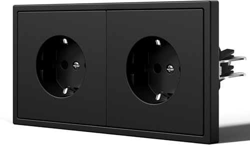 BSEED Steckdose mit Krallen, Matt Wandsteckdose Unterputz, EU-Standard Einbausteckdose, Einfach Montage, C-Serie,2 Fach,150mm Schwarz