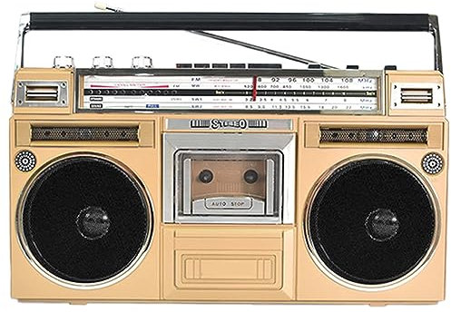 Boombox portatile retrò con lettore CD e cassette, radio DAB, radio FM, registrazione USB, ricevitore Bluetooth, altoparlanti, colore oro per riunioni di famiglia e viaggi