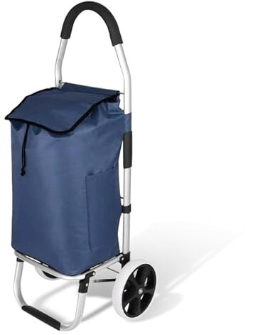 Carrello per la spesa, pieghevole da 55 l, con 2 ruote e impermeabile, rimovibile, capacità di carico di 50 kg, telaio in alluminio, per la spesa o il trasporto di merci (blu)