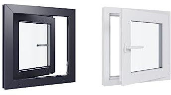 Finestra in PVC – LxH 600 x 600 mm – Tripla vetrata – Bicolore bianco int/antracite – Maniglia a sinistra