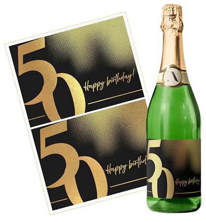Sticker für Flaschen selbst gestalten – 2 Etiketten zum Geburtstag für Wein, Sekt – selbstklebend, wasserfest – Happy Birthday Aufkleber für Flaschen als Geschenk für Frauen und Männer - PUNKTE-50