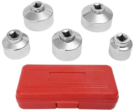 WKWPYCYUH 5x Universal Oljefilterlock Skiftnyckelsocket Set 24mm 27mm 32mm 36mm 38mm med en förvaringsväska Borttagningsverktyg Passar for Hyundai Passar for Nissan Handskiftnyckelset