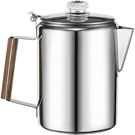 Caffettiera a percolatore, portatile, stile vintage, 17 x 12 x 19 cm, macchina compatta in acciaio inox per campeggio, gite in spiaggia, picnic, colazioni in famiglia, avventure di viaggio