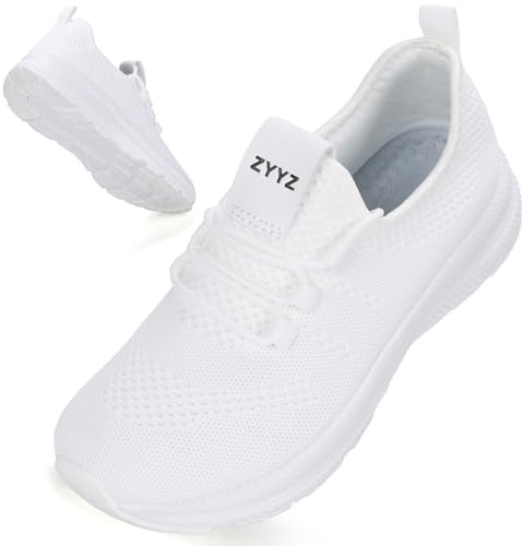 ZYYZ Wide Fit Trainers for Women Arch Support Extra Wide Toe Box Non-Slip Road Running Shoes Lightweight Mesh Breathable Sneakers for Gym Fitness Jogging Walking 8817 Full White 39