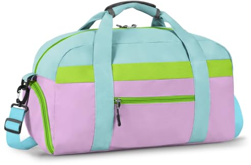 WOOMADA Kids Duffle Bag for Boys or Girls, Kids Overnight Bag with Shoe Compartment＆Wet Pocket, Ideal for School Practice, Sports, Travel(blue&purple)