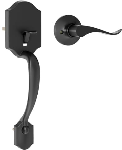 RAFECIEE Front Door Handle No Lock Exterior Entry Door Handleset with Lever, Reversible for Right & Left-Handed Doors, Classic Style, Matte Black