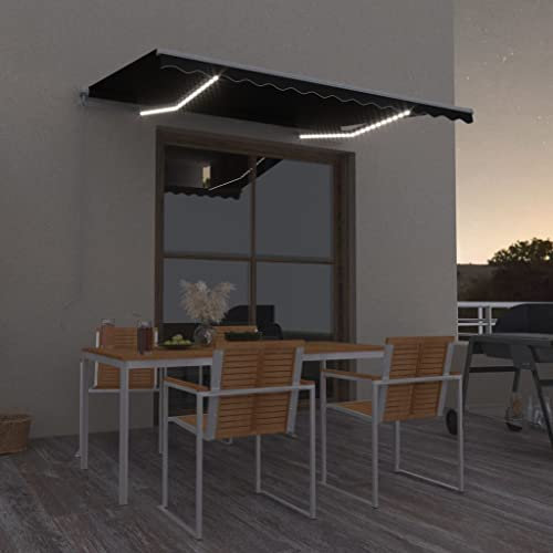 IKAYAA Tenda da Sole 300x250 Tenda da Sole Retrattile Manuale con LED con Manovella Tenda a Braccio per Esterno Terrazza Balcone -Antracite-300 x 250 cm