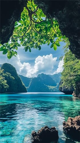 Zuooyi DIY Large Diamond Painting Kits Cave Landscape,Diamond Art Kits for Adults Beginners,5D Lake Round Full Drill Crystal Gem Art Craft Kits for Home Wall Decor 65x135cm