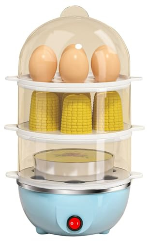 Egg Cooker, 2Colors 220V -Functional Double-Layer Eggs Boiler Cooker Steamer Home Kitchen Use(Yellow) KzW709 (Blue, C)
