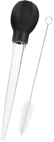 Gatuida Turkey Baster and Oil Suction Pump with Black Silicone Bulb, Barbecue Basting Brush and Cleaning Brush Set, Food-Grade Liquid Transfer Droppers for Cooking and Grilling