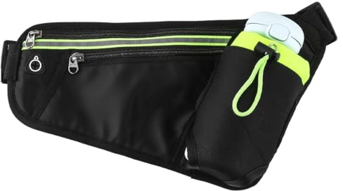 EIHI 1 Stück Bauchtasche mit Flaschenhalter, Running Belt, Laufgürtel, Trinkgürtel Laufen mit Reißverschlusstaschen, auf Reisen Joggen Wandern Hundespaziergänge Klettern, Schwarz