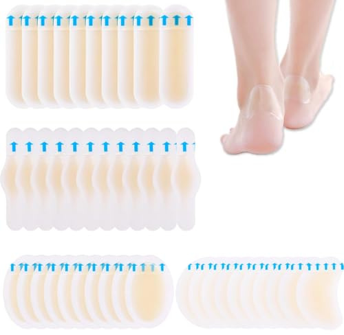 Lot de 40 Pansements Hydrocolloïdes Invisibles en Gel Hydrocolloïde,4 Tailles,Hydrocolloid Gel Blister Bandages Coussinets Imperméables pour le talon, les orteils et les pieds