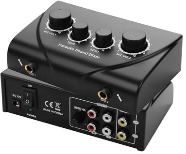 CERRXIAN Mixer audio per karaoke, doppio ingresso microfono con controllo dell'eco, compatibile con TV, computer, smartphone e tablet, per karaoke a casa