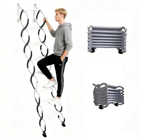 Scala pieghevole a muro, capacità di carico 300 kg, scala telescopica in metallo per soffitta con pedali larghi, per casa, garage, seminterrato, supermercati(7 steps 180CM)