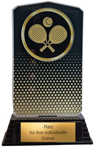 18,5 cm Padel Pokal aus Acryl mit Kunststoffsockel - Gravur Siegerpokal | Moderne Sporttroph$e mit Wunschgravur & Motivdruck f$r Padelturniere, Vereinsfeste & Freizeitspiele, ca. 180 g leicht