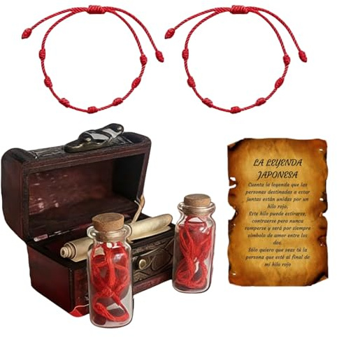Generico Bracciale Per Lui E Per Lei Filo Del Destino, Braccialetto Con Ciondoli In Corda Portafortuna, Set Regalo Per Coppia Con Legenda Pergamena Scrigno Del Tesoro, Per Matrimonio, San
