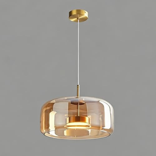HSLJ1 Lámpara colgante moderna de vidrio ámbar Lámpara colgante LED minimalista industrial Altura ajustable Lámpara suspendida Adecuada para dormitorios, comedores y cocinas con isla