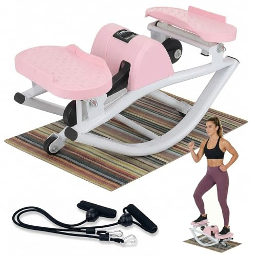 Rock Stepper – Stepper Laterale con Elastici di Resistenza & Tappetino Antiscivolo, Movimento 3D Laterale per Fianchi, Glutei & Postura, Cardio a Basso Impatto(Rosa)