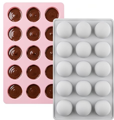 2 Pièces Moule Chocolat Silicone Sphere, 15 Cavités, Ø 2cm | Moules Silicona Chocolat Chaud Demi-Sphère, Moules à Chocolat Demi-ronds pour La Confection de Glaçons Ronds, de Chocolats