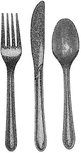 Creative Converting 24-Piece Glitz Premium Plastic Cutlery Assortment, Silver Glitter