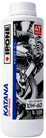 IPONE - Aceite Motor Moto 4 Tiempos 10W60 Katana Off Road - Lubricante 100 % Sintético con Ésteres - Subidas de Régimen más Patentes - Cambio de Marcha Rápido y Preciso - Envase 1 Litro