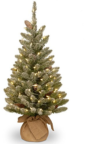 National Tree Company 3ft Pre-Lit Mini Flocked Artificial Christmas Tree