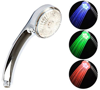Alcachofa de Ducha LED Multicolor, Cabezal de Ducha con Luz en 3 Colores Diferentes y Cambiantes Según la Temperatura, REY
