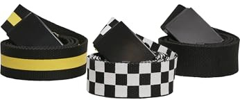 URBAN CLASSICS 3 Cinture Unisex, Set Cinture con Fibbia Scorrevole in Metallo, Mimetica, Cintura a Scacchi, Lunghezza S/M: 115cm, L/XL: 135cm