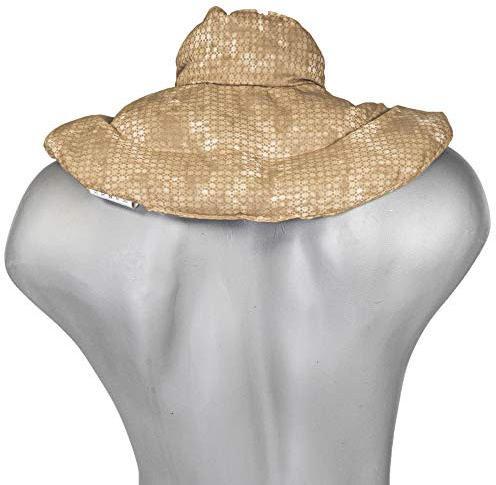 Cojín cervical de calor con cuello. Batik oro. Almohada térmica con semillas de grosella. Confortable saco térmico de semillas para la nuca