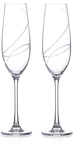 DIAMANTE Champagne Flutes Prosecco Glasses Pair with 'Aurora’ Hand Cut Design - Set of 2 in a Gift Box