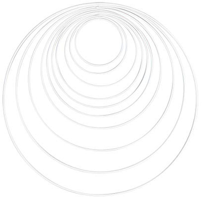 Rayher 25213102 Metallringe, 10 Stück, 10 Größen sortiert, weiß beschichtet, Stärke ca. 3 mm, Drahtringe zum Basteln, für Wickeltechnik, Traumfänger, Floristik, Hochzeitskranz, Hoops, 10 bis 40cm