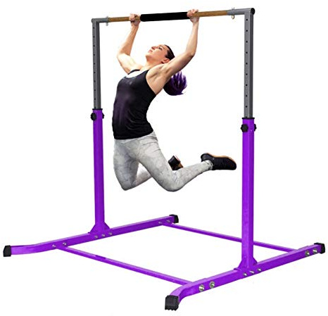 5 Star TD Expandable Kip Bar Kids Gymnastics Horizontal Bar, Adjustable Height Up to 5 FT Gymnastic Junior Training Tumble Bar with Heavy Duty Curved Legs and Cushioned Hand Pad Purple