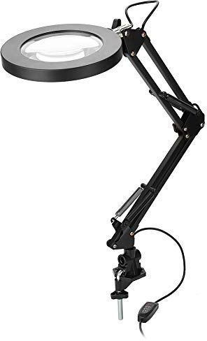 Magnifier Lamp, 5x Magnifying Lighted Desk Light with Clamp, Adjustable Folding LED High Definition, for Beauty Cosmetic Tattoo Manicure