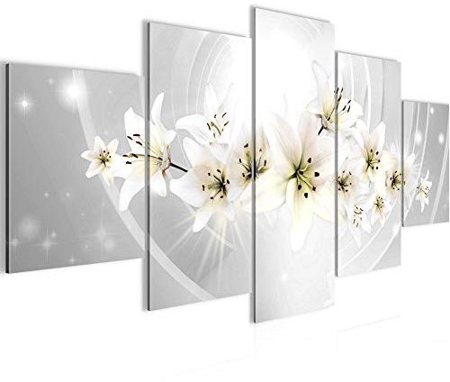 Runa Art Bild Wohnzimmer Schlafzimmer Blumen Lilien 5 Teilig Abstrakt Grau Wandbilder auf Vlies Leinwand 006453c