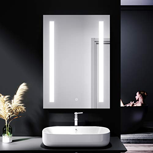 ELEGANT 500 x 700mm LED Illuminated Bathroom Mirror with Shaver Socket Demister Pad Wall Mounted Vanity Mirror with 3 Colors Dimmable Light, Touch Sensor, Memory Function, IP44