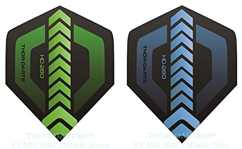 THOR-DARTS F1 30 Stück (10 Set) extra Strong Darts Flights HD-280 Green Blue Black 150 Micron Flys extra Lange haltbar Standardform Ultra Strong grün-schwarz blau-schwarz HD150 Plus