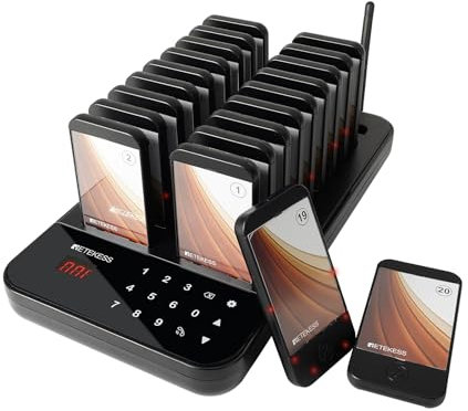 Retekess TD173 Pager Rufsystem, Restaurant Pager System, Draußen 500M, 7 Anrufmodi 1-999s, Leicht Einzurichten, Austauschbare Sticker, Aufrufsystem, für Krankenhäuser, Logistik, Bar (20 Pagers)