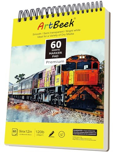ArtBeek Marker Paper Pad, 9x12 Alcohol Marker Paper, 60 Sheets (120lb/200gsm) Marker Sketchbook Bleedproof, Art Paper for Drawing and Painting, Sketching, Coloring, Lettering