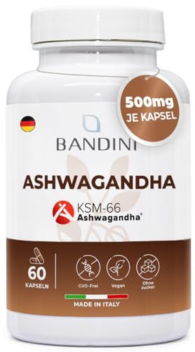 Bandini® Ashwagandha Vegan KSM-66® de alta Resistencia - Cápsulas de Ashwaganda en polvo extraídas de Withania Somnifera - 60 cápsulas de 500 mg de Ginseng Indio - Bienestar de Tradición Ayurvédica