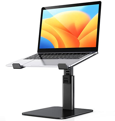 Babacom Laptop Stand for Desk, 8 Adjustable Height Aluminum Laptop Riser, Ergonomic Computer Stand Sit to Stands Desktop Book Stands Compatible with MacBook, Air, Pro and More 10-16 Notebooks-Black