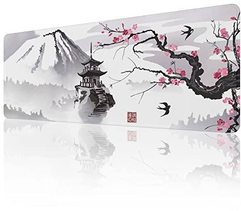 EFISH Tapis de Souris Japanese Cherry Blossom (800×300×3MM) Large et étendu, Tapis de Souris à Bords Cousus, Base en Caoutchouc antidérapante, Jeu