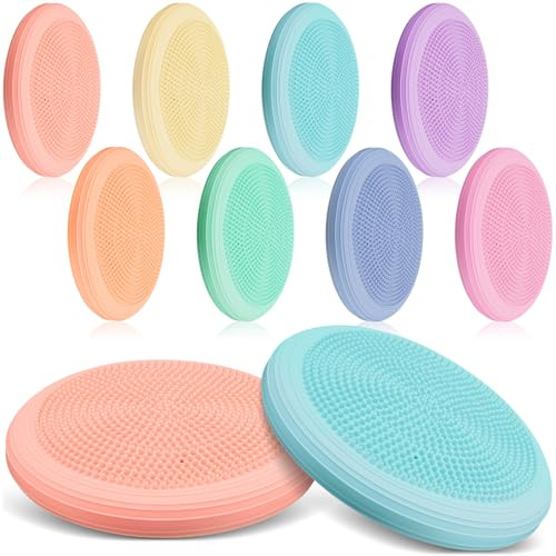 Libima 8 Pcs Wiggle Seat Inflated Wobble Cushion Sensory Seat Flexible Balance Board Balance Disc for Men Women Physical Exercise Improving Posture Home Office (Macaron Color)